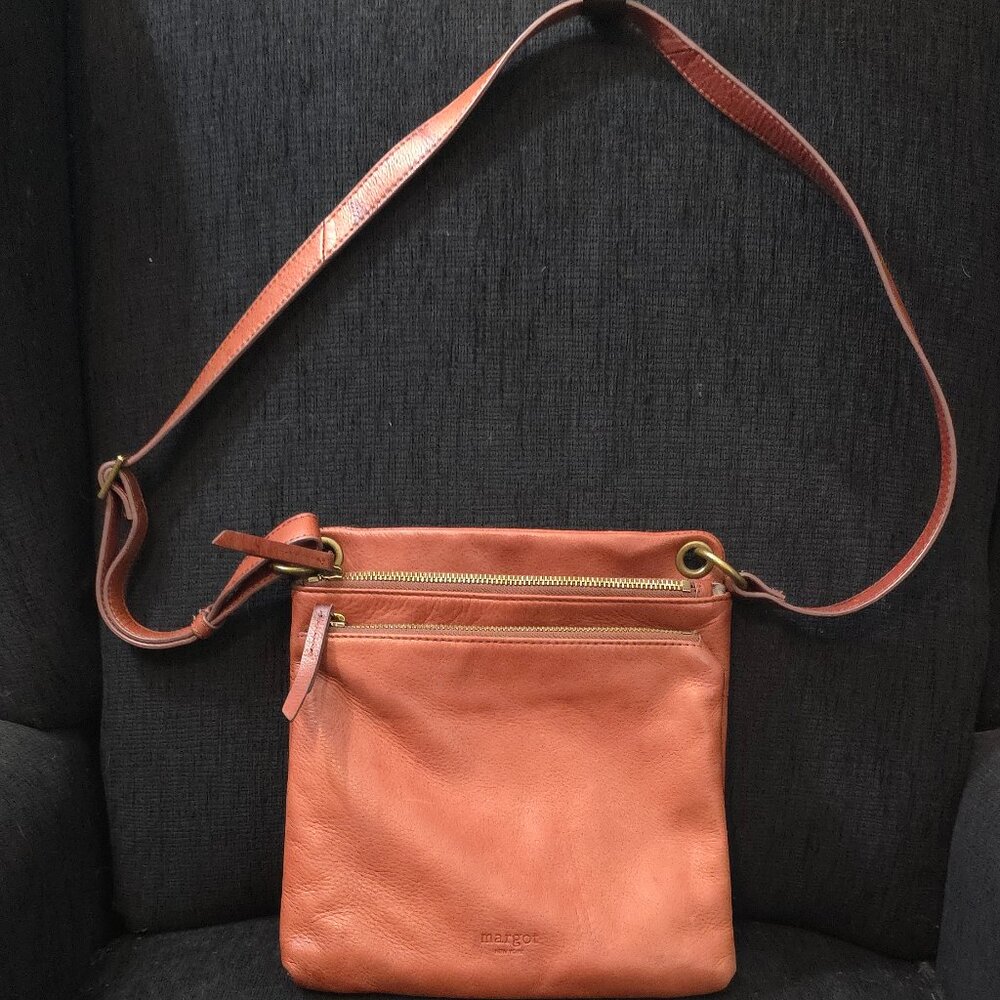 Margot New York Cognac Brown Leather Crossbody Bag
